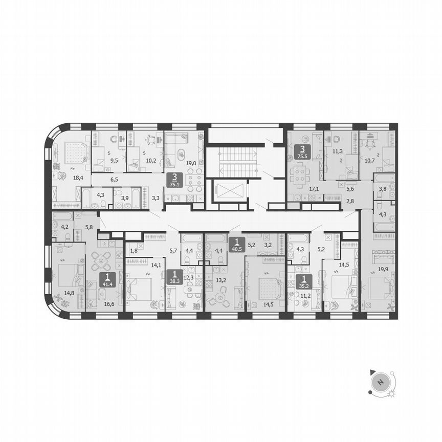 1-к. квартира, 41,4 м², 2/5 эт.