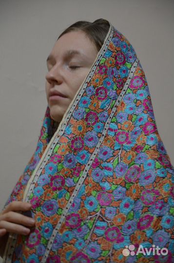 Платок шерсть лама Ручная работа Вышивка Тибет