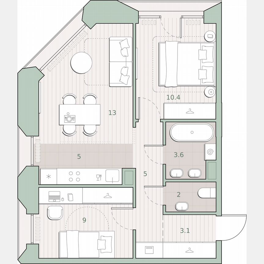 2-к. квартира, 51,1 м², 8/13 эт.