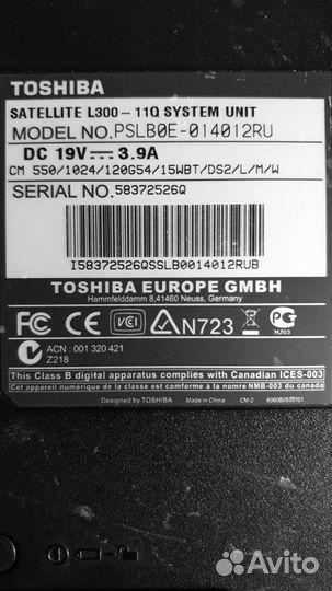 Ноутбук toshiba satellite l300