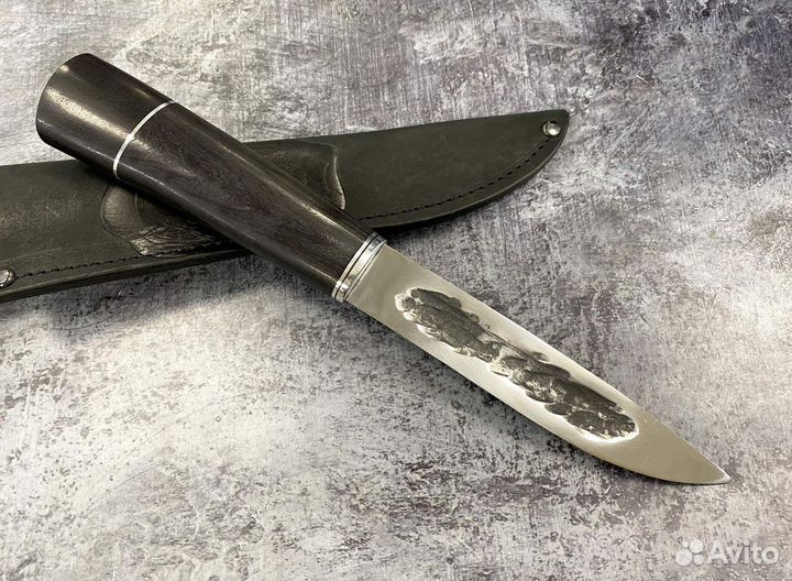 Якутский нож Большой, кованая 95х18, черный граб
