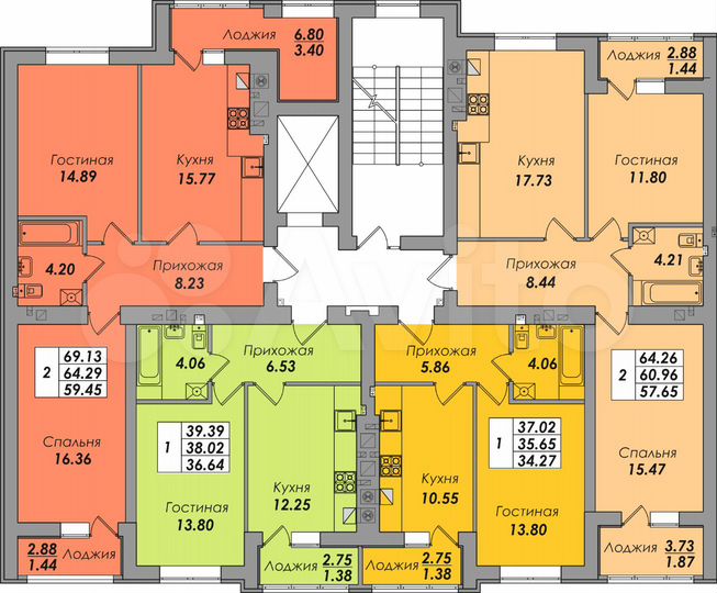 2-к. квартира, 64,3 м², 2/8 эт.
