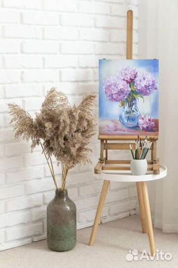 Картина маслом с цветами Гортензия 40х50 см