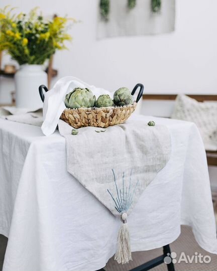 Скатерть льняная белая hm home