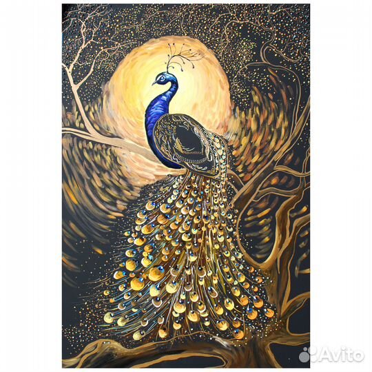 Картина текстурная Павлин и дерево золотая поталь