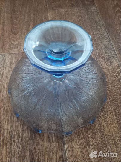 Ваза для фруктов, фруктовница, синее стекло, СССР