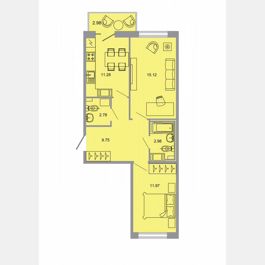 2-к. квартира, 53,5 м², 4/15 эт.