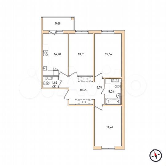 3-к. квартира, 67,7 м², 5/6 эт.
