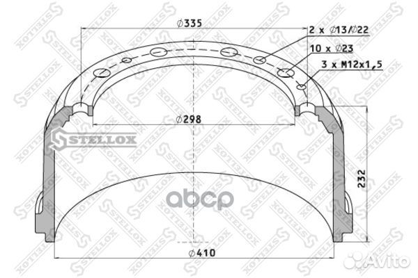 85-00019-SX торм.барабан 410x180/187 H232 d2