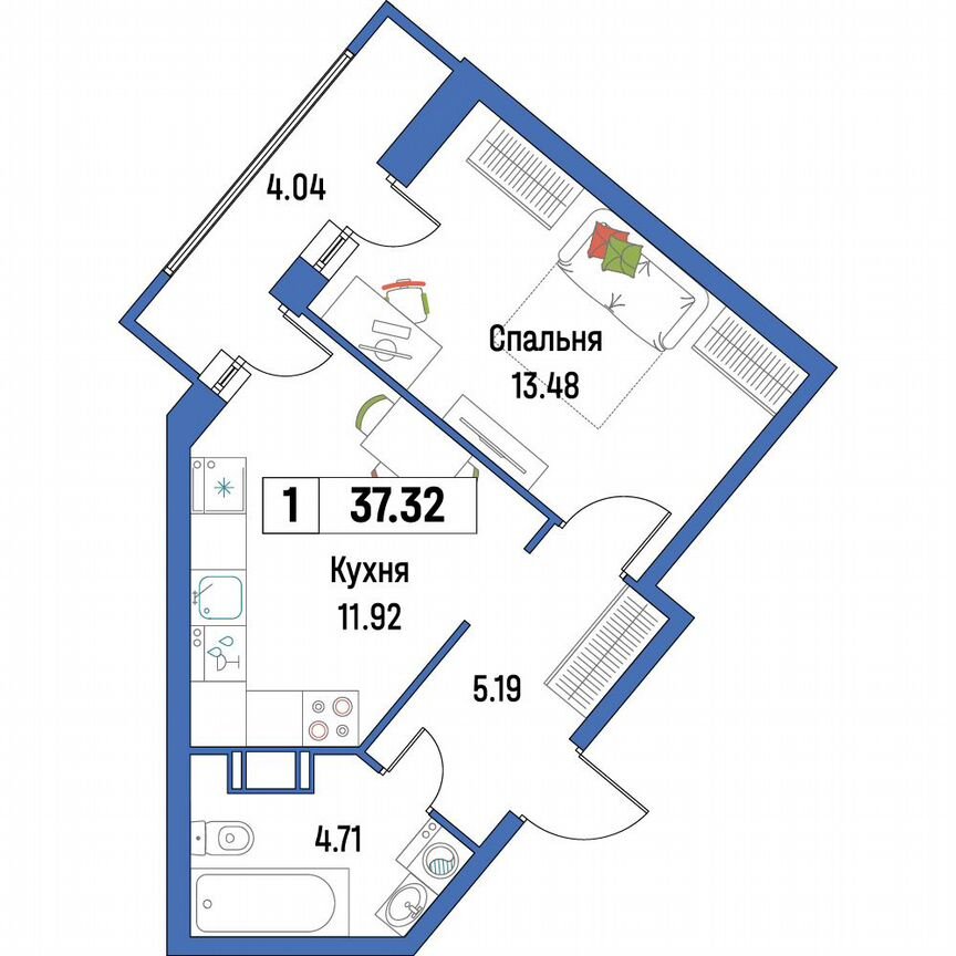 1-к. квартира, 37,3 м², 5/16 эт.