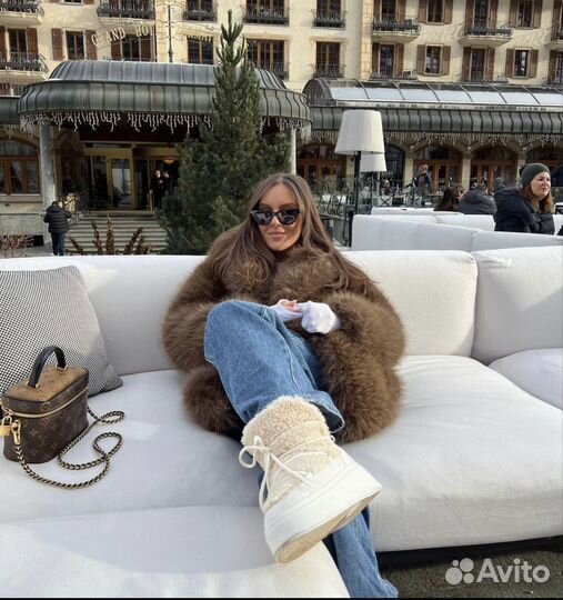 Шуба коричневая песец пушистая XS-L новая