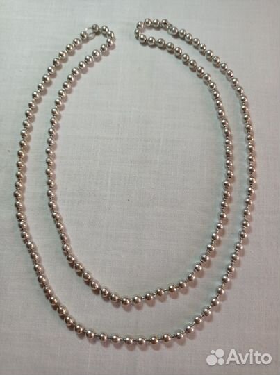 Бусы шарики, металл, белые, длина 84 см, СССР, 197