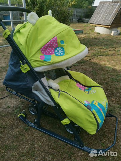 Санки-коляска Ника нд-7-2 Коллаж-жираф лимонный