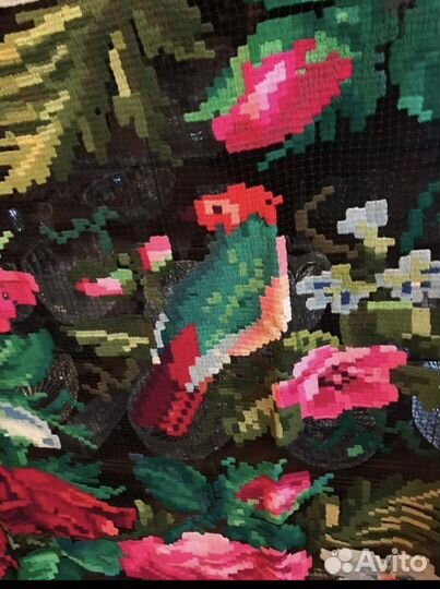 Скатерть вышивка шерстью Европа 19 век антиквариат