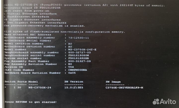 Коммутатор cisco WS-C3750X-24T-E