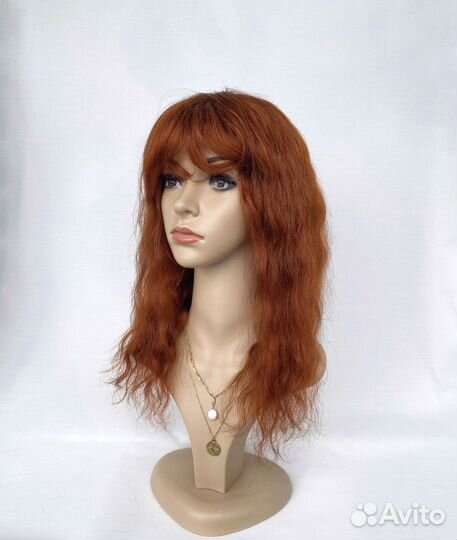 Рыжий парик полностью из натуральных волос