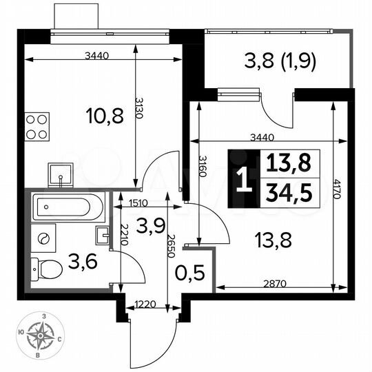 1-к. квартира, 34,5 м², 21/24 эт.