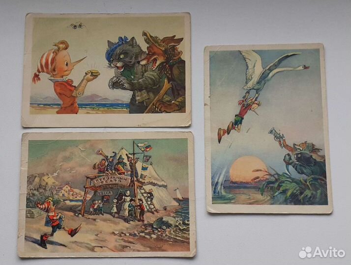 Открытки ссср. Буратино 1955г (цена за 3шт)