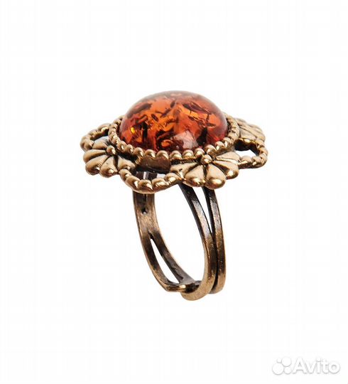 Кольцо Виолла круг (латунь, янтарь) A2164045