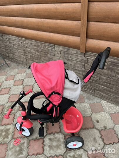 Велосипед с родительской ручкой и тентом kreiss