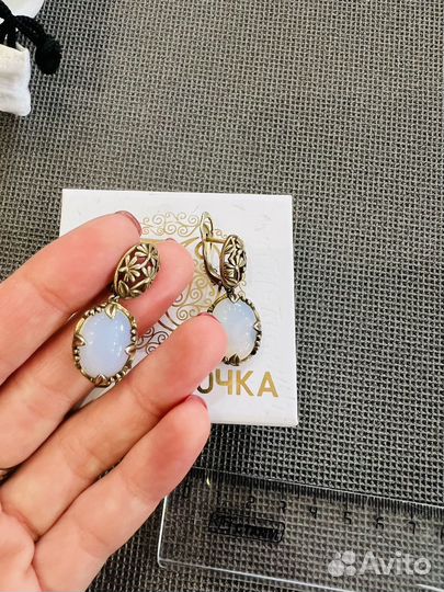 Серьги серебро с лунным камнем