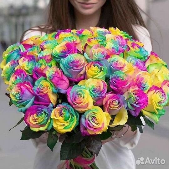 Радужные розы Букеты доставка