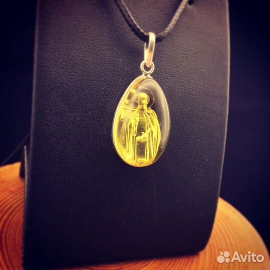 Сергей Радонежский Кулон Инталия Янтарь Серебро