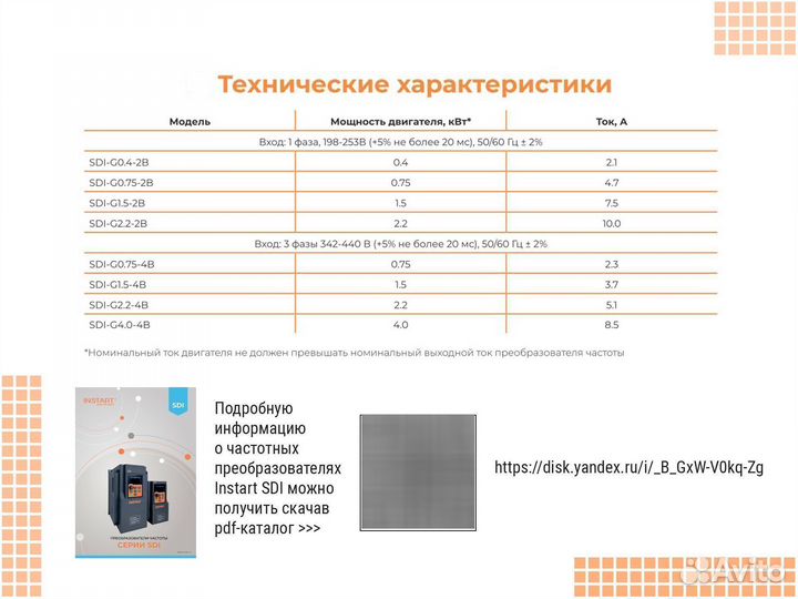 Частотный преобразователь 0.75кВт 380В instart SDI