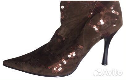 Ботфорты (24,5), расшитые пайетками, с шёлковыми