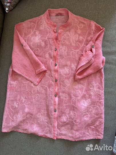 Рубашка / блузка с вышивкой Италия 100% Лен L/XL