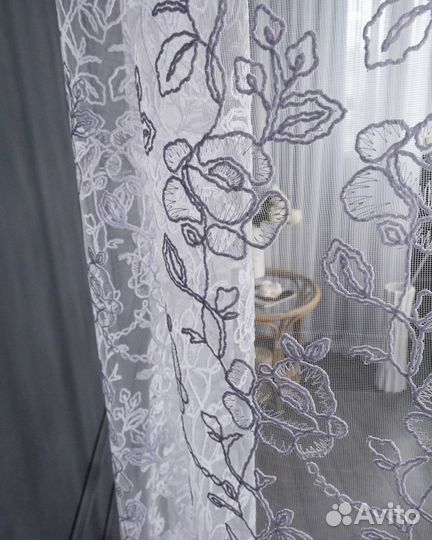 Тюль Дентель роза холодный белый на окна пошив