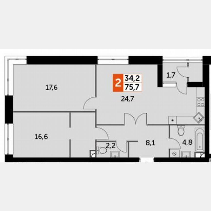 2-к. квартира, 75,7 м², 26/30 эт.
