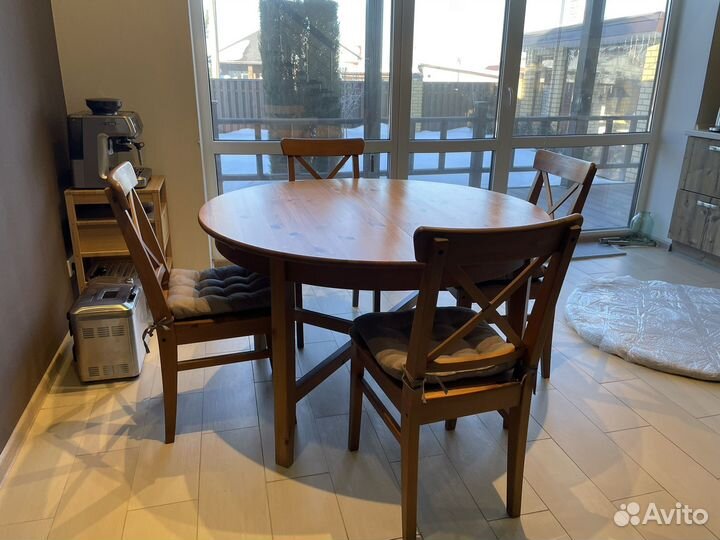 Стол IKEA лексвик массив дерева + 4 стула