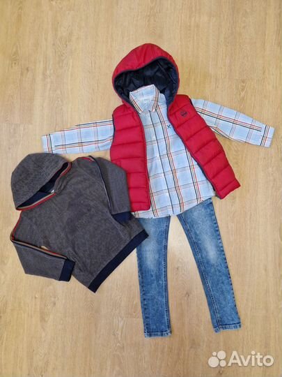 Mayoral: жилет, рубашка, худи, джинсы 122