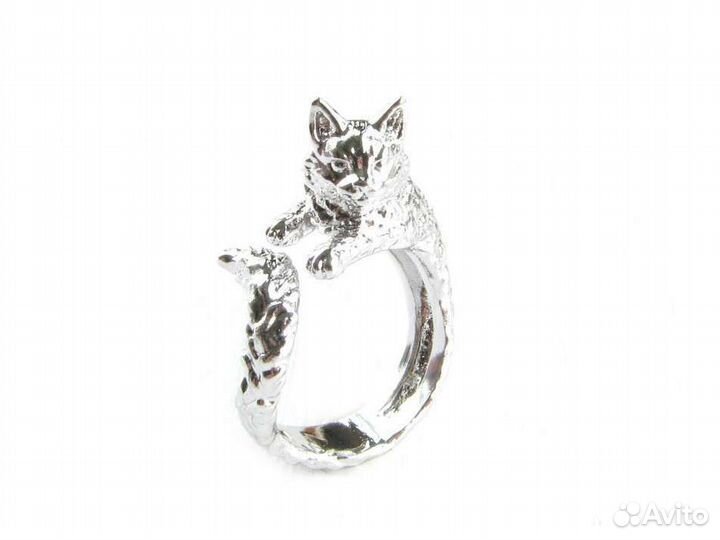 Серебряное кольцо кошка, кольцо в виде кошки