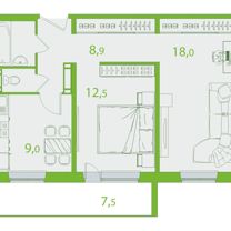 2-к. квартира, 56,5 м², 6/17 эт.