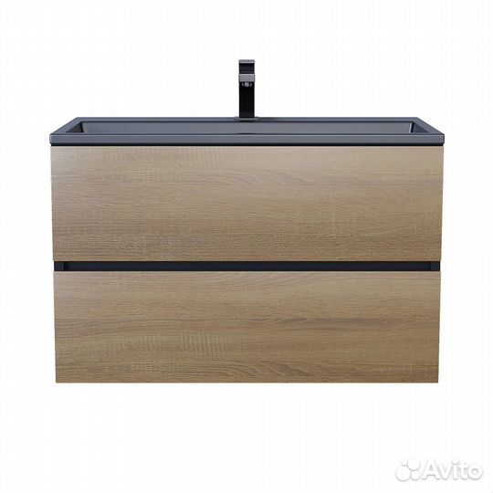 Тумба с черной раковиной черный/дуб соном