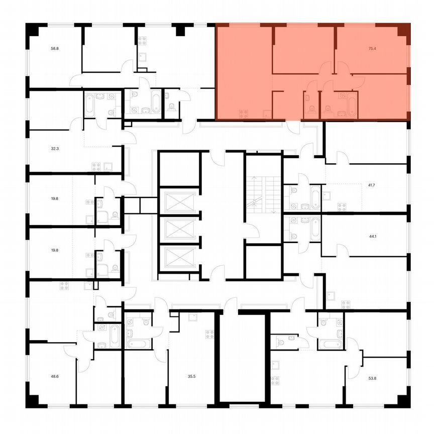 3-к. квартира, 75,4 м², 24/25 эт.