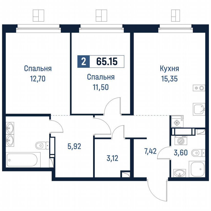 2-к. квартира, 65,2 м², 3/18 эт.