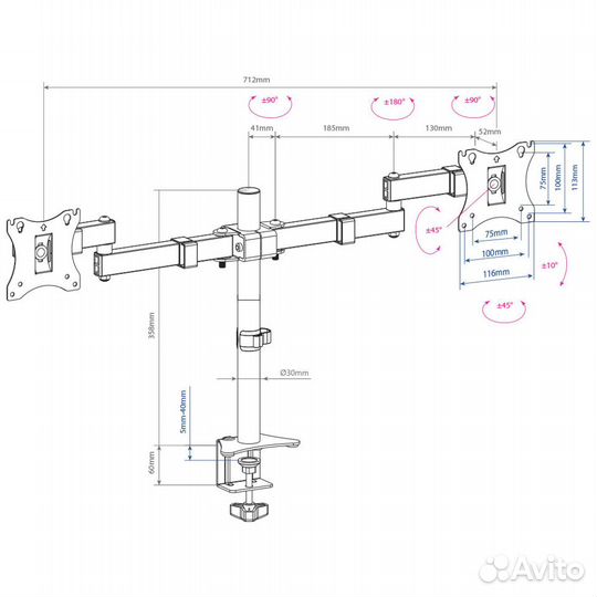 Настольный кронштейн для 2 ух тв/Мониторов 15