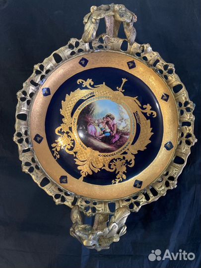 Огромная ваза для фруктов фарфор с бронзой