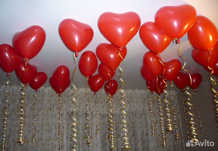 Воздушные шары с гелием, свет. шарики и сердечки