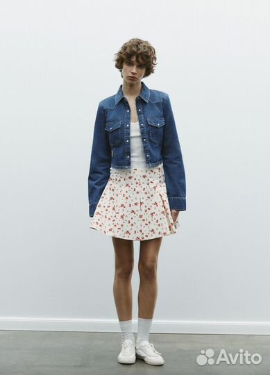 Zara юбка в складку с цветочным принтом хлопок