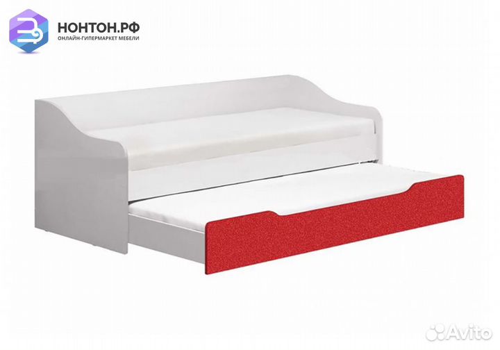 Кровать выдвижная Вега Алфавит белый / красный мет