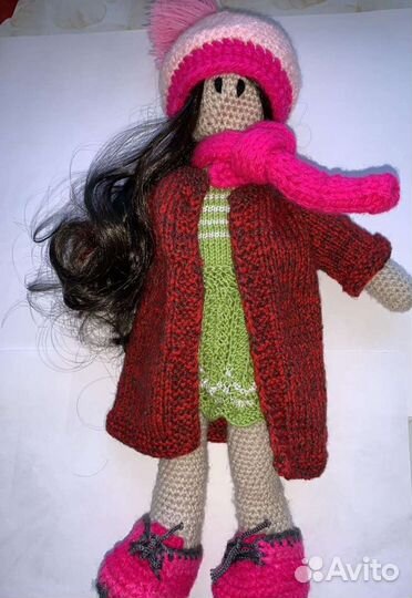 Вязанная кукла 35см ручная работа