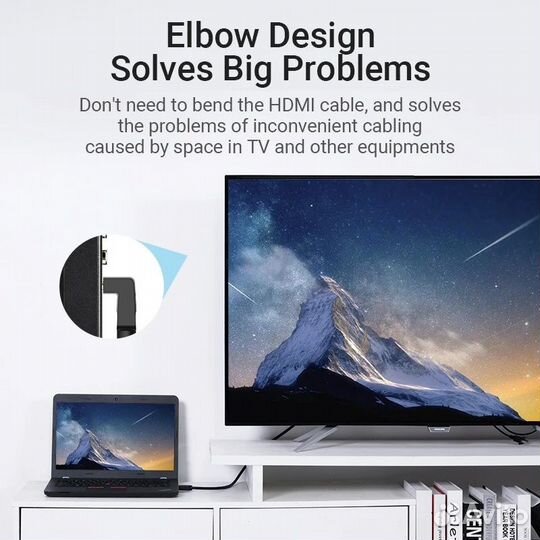Кабель Vention hdmi 2.0 угловой 90/270 градусов,2м