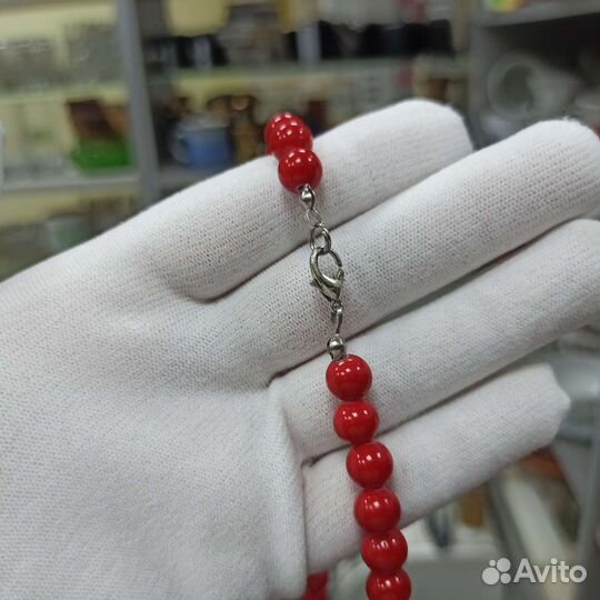 Красные Бусы Ожерелье Прессованный Коралл Винтаж