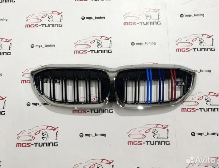 Решетка радиатора BMW 3 G20 хром с триколором + М3