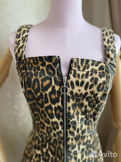 Сарафан платье на молнии джинс леопард