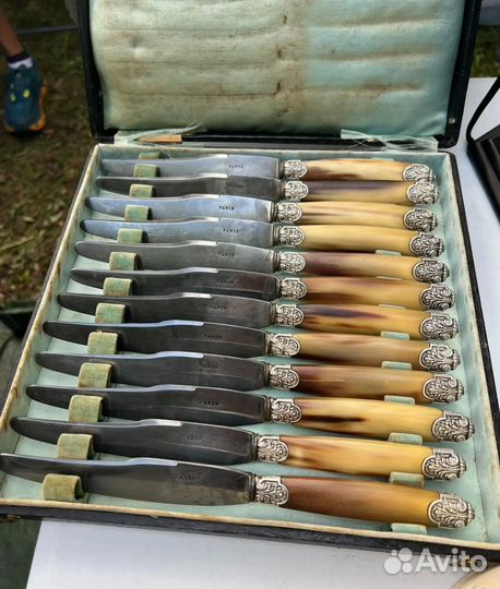 Ножи антикварные Франция 19 век, Серебро рог